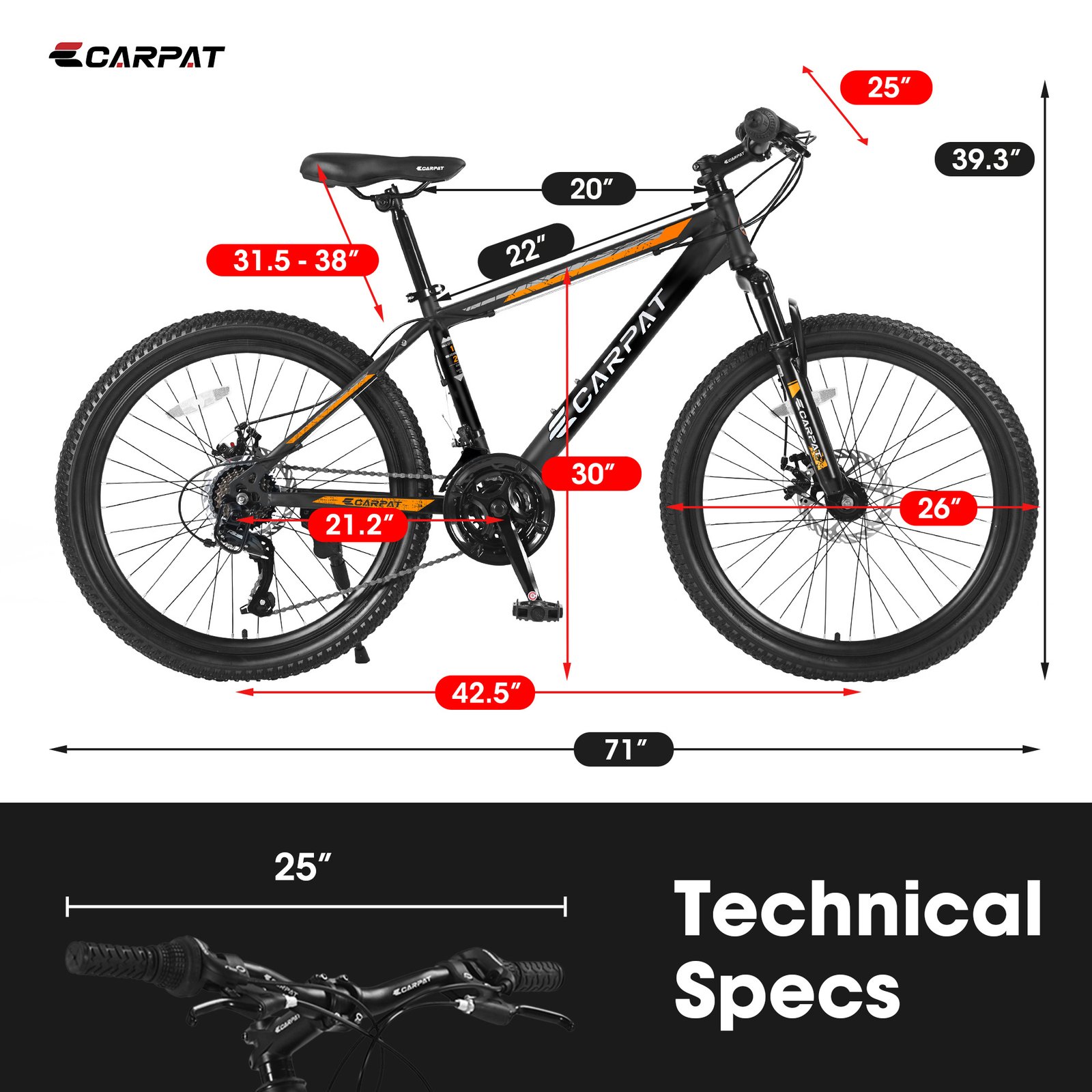 S26102 26 Inch Mountain Bike, Shimano 21 Speeds With Mechanical Disc Brakes, High-Carbon Steel Frame, Suspension Bikes Mountain Bicycle For Teenagers - Image 6