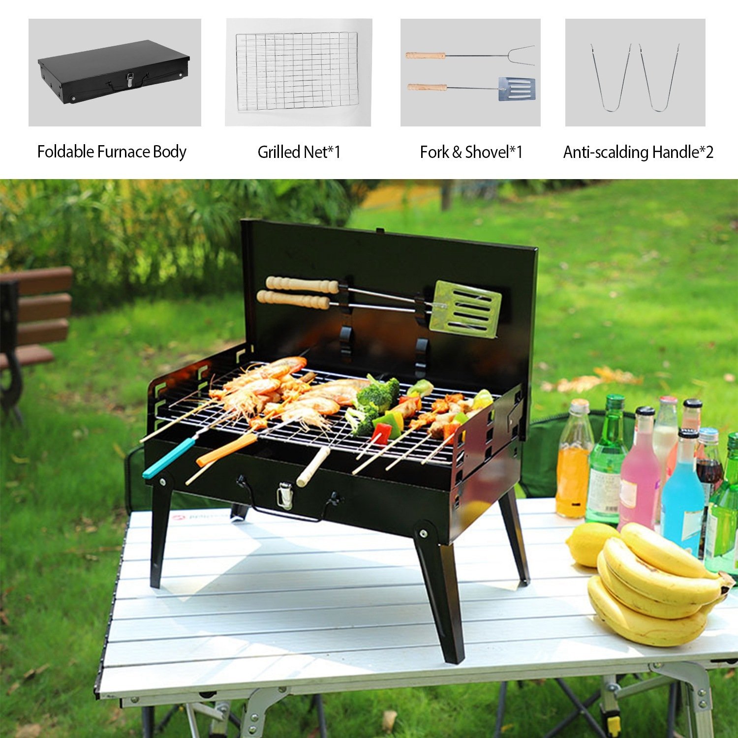 1Pc 16.7x10x17.7in Portable Charcoal Grill For Spring Summer Outdoor Activities Foldable BBQ Suitcase Grill Shelf For Outdoor Camping Picnics Garden Grilling Fedex Shipping - Image 5