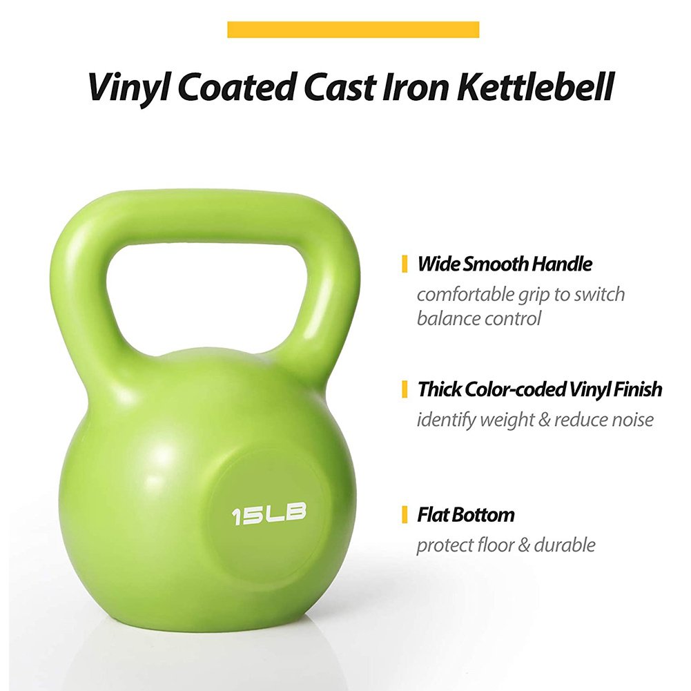 15lbs Kettlebell Set, Strength Training Kettlebells Weight Set For Women, Vinyl Coated Kettle Bell For Home Gym Workout Weight Lifting Equipment, Comfortable Grip Wide Handle Weights - Image 2