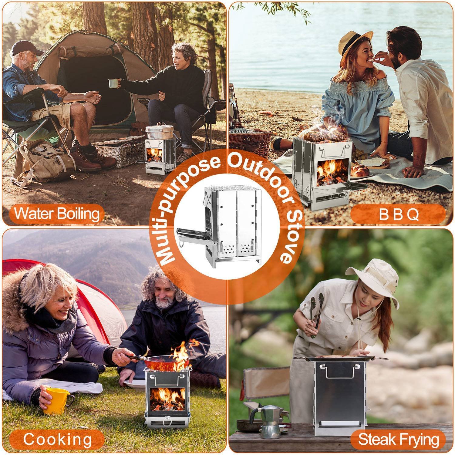 1Pc Portable Backpacking Stove For Camping Hiking Picnic BBQ Outdoor Cooker Folding Travel Charcoal Stove With Handle Carry Bag 2 Bolts - Image 2