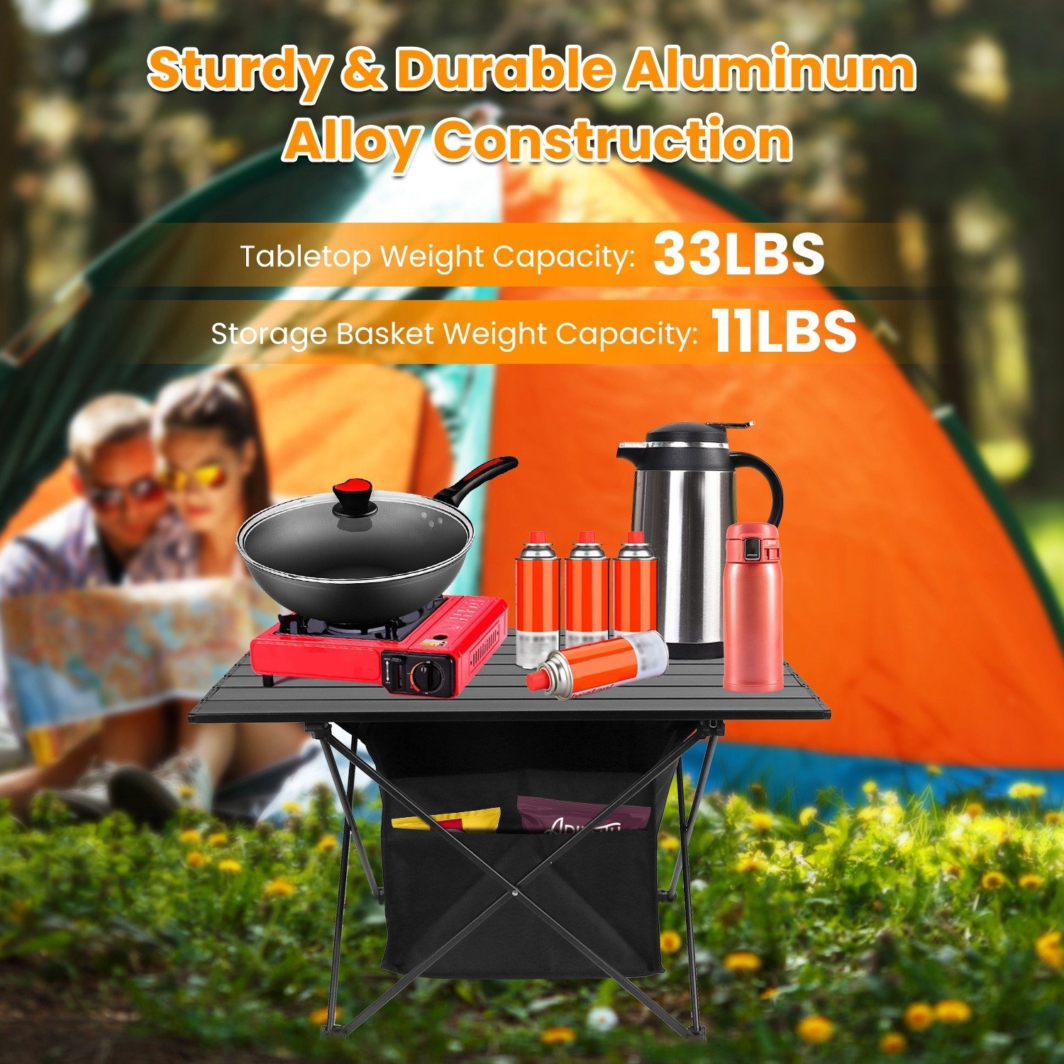 1Pc Foldable Camping Table With Storage Basket Rustproof Portable Aluminum Alloy Roll-Up Camping Table With Carrying Bag For Camping Hiking BBQ Picnic Fishing Fedex Shipping - Image 5