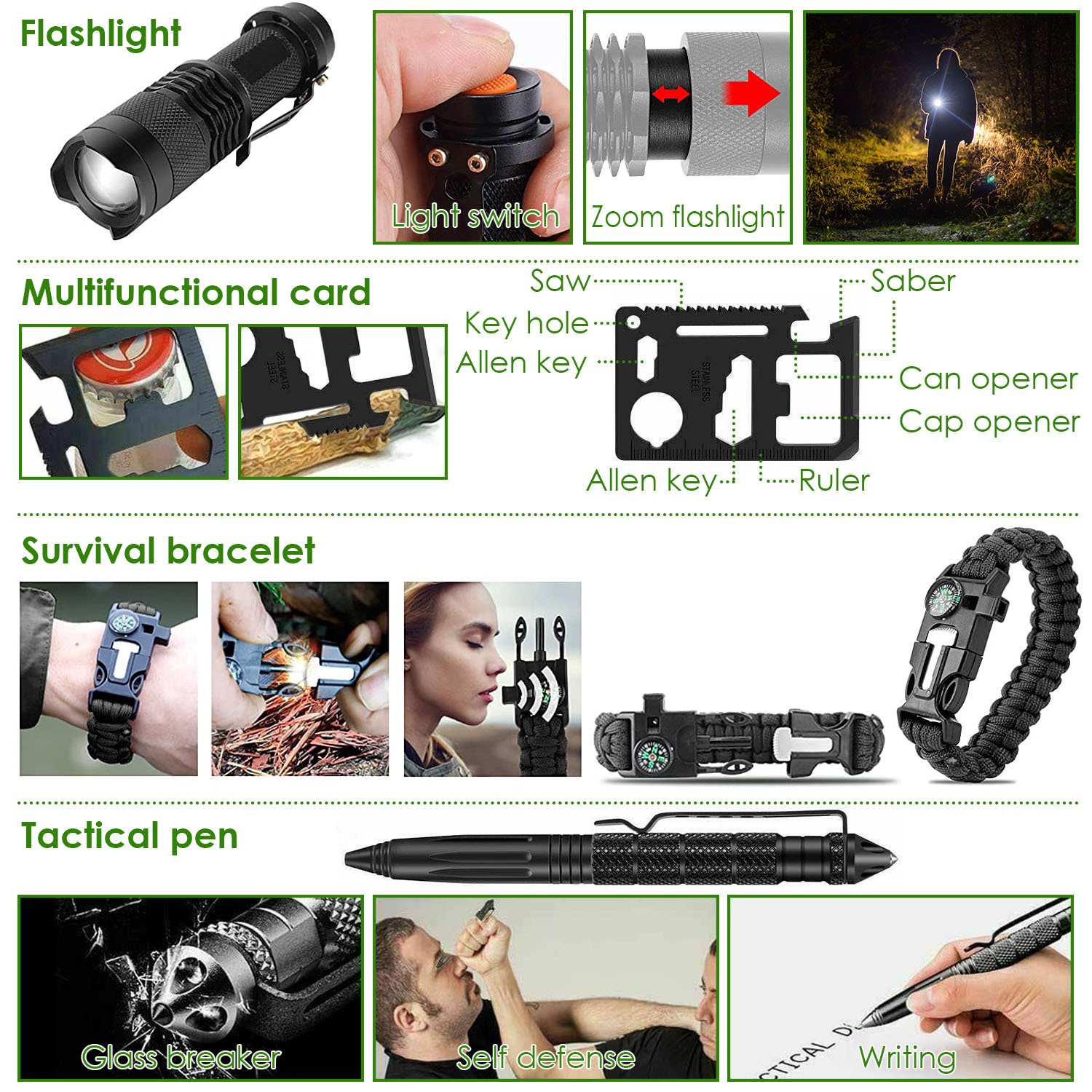 47Pcs Emergency Survival Kit Survival EDC Gear Equipment Tool First Aid Supplies Kit Tools With Pouch For Hiking Hunting Disaster Camping Adventure - Image 4