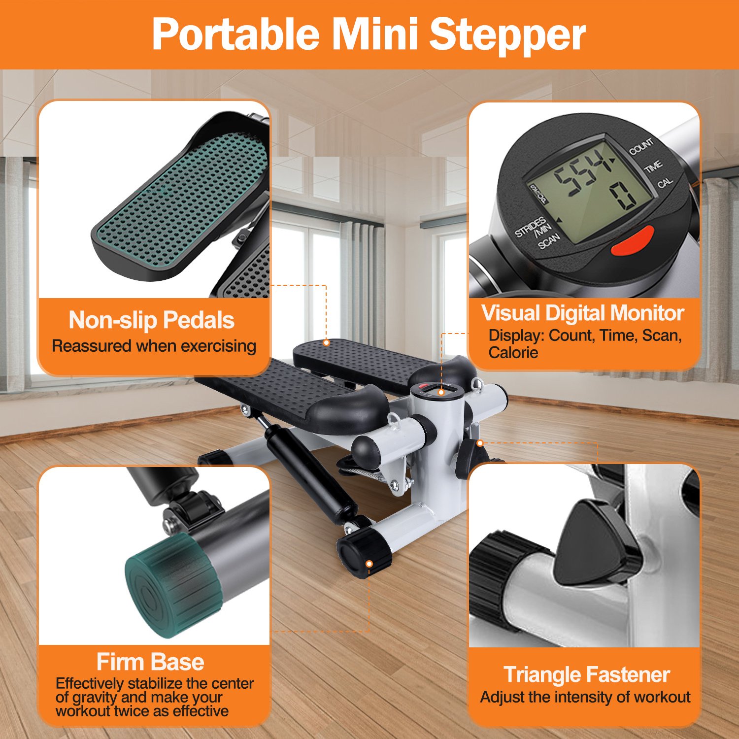 Stepper For Exercise Mini Fitness Stepper With 2 Resistance Bands LCD Monitor Max 330.7LBS Load Stair Stepper Quiet Stepper - Image 10