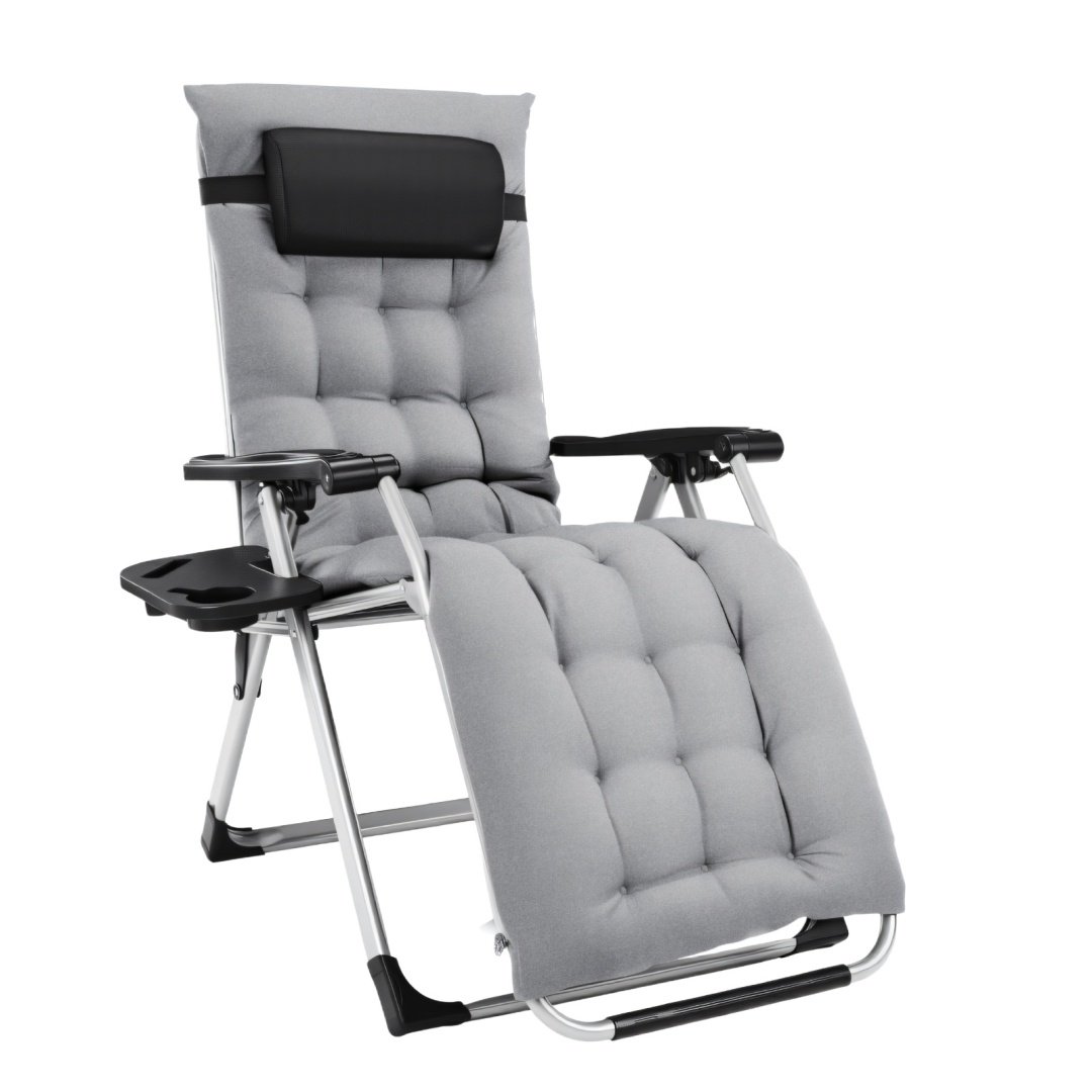 Zero Gravity Chair, Reclining Camping Lounge Chair For Indoor, Reclining Patio Chairs With Cup Holder Trays And Removable Cushion - Image 6