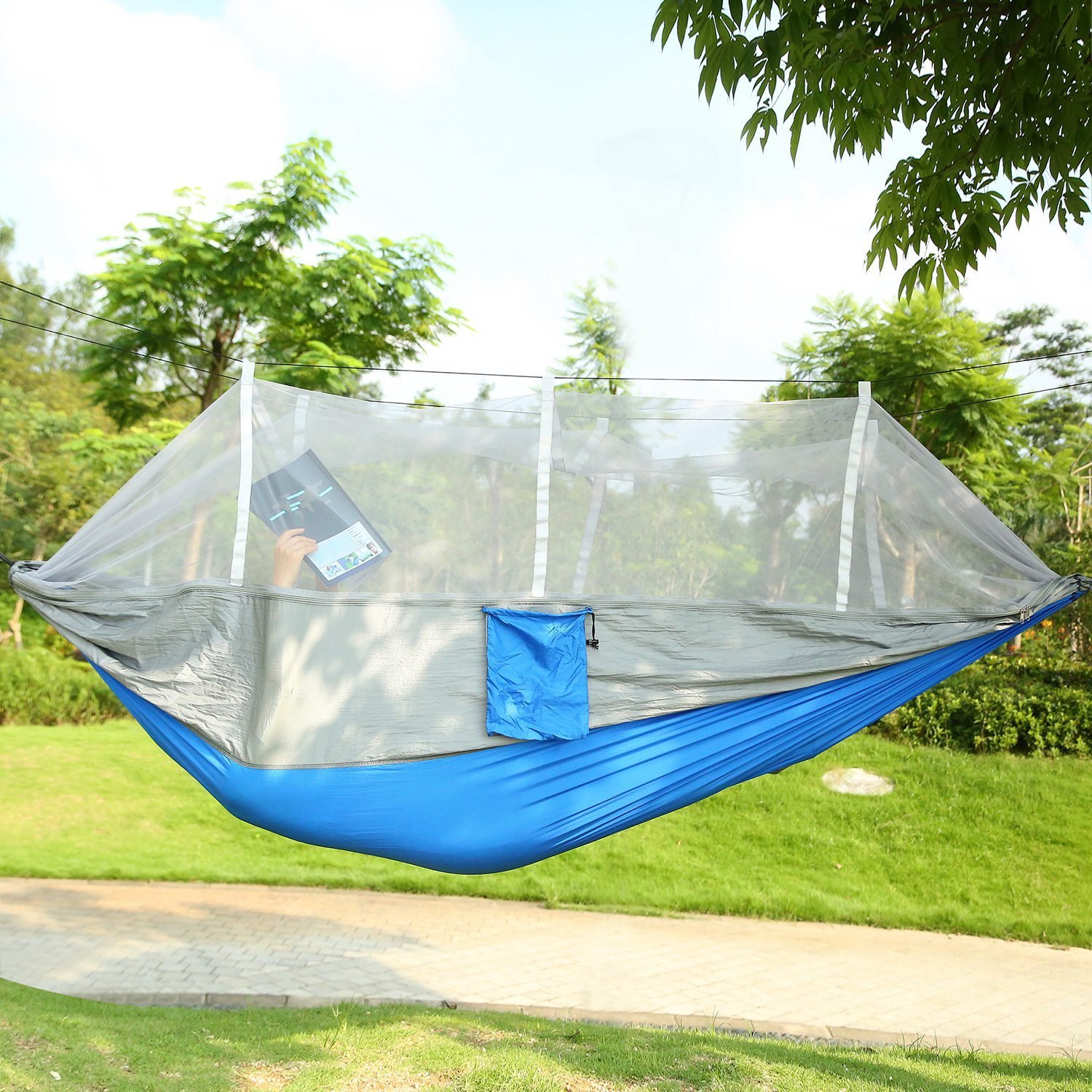 1Pc 600lbs Load 2 Persons Hammock With Mosquito Net Outdoor Hiking Camping Hommock Portable Nylon Swing Hanging Bed With Strap Hook Carry Bag - Image 10
