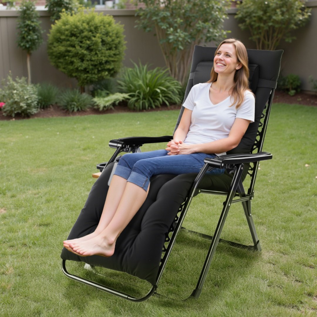 Zero Gravity Chair, Reclining Camping Lounge Chair For Indoor, Reclining Patio Chairs With Cup Holder Trays And Removable Cushion - Image 7