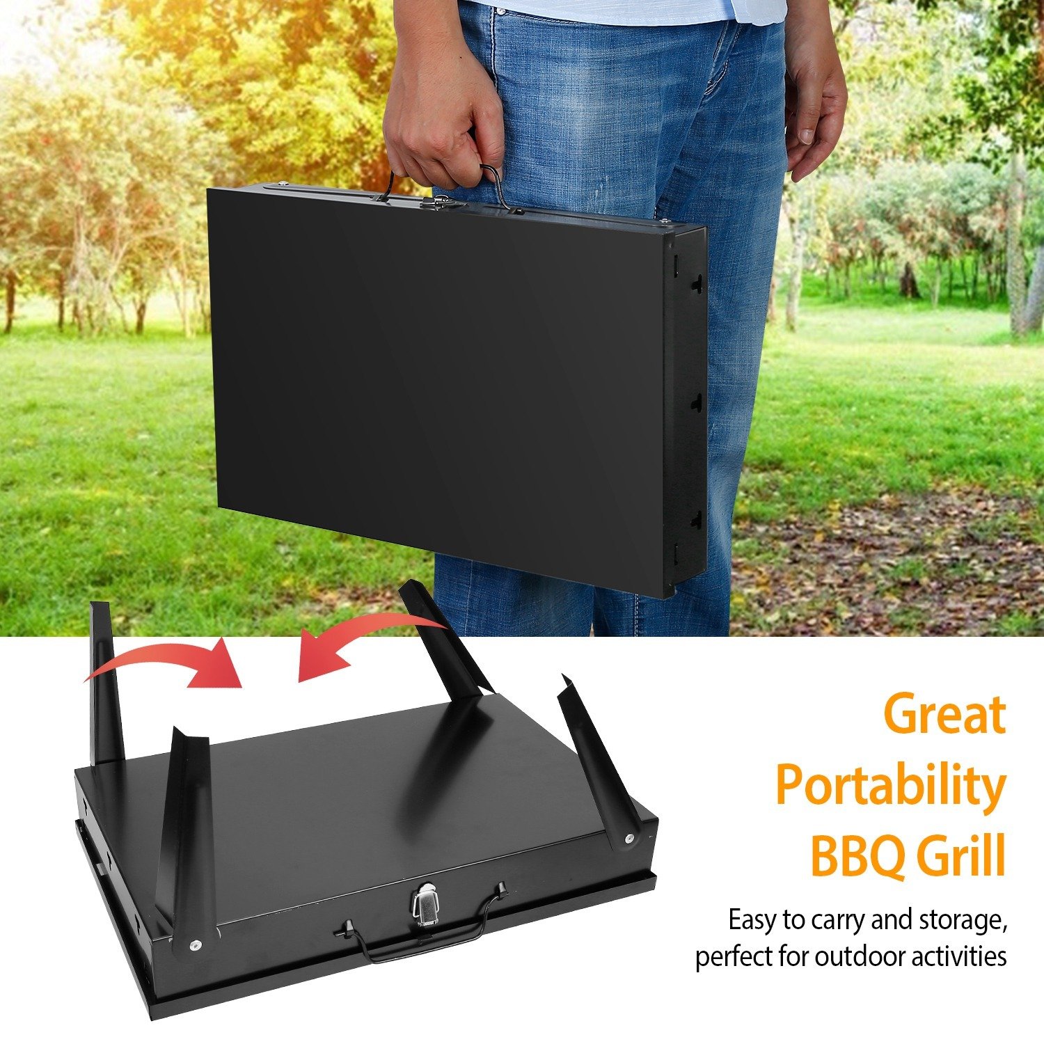 1Pc 16.7x10x17.7in Portable Charcoal Grill For Spring Summer Outdoor Activities Foldable BBQ Suitcase Grill Shelf For Outdoor Camping Picnics Garden Grilling Fedex Shipping - Image 6
