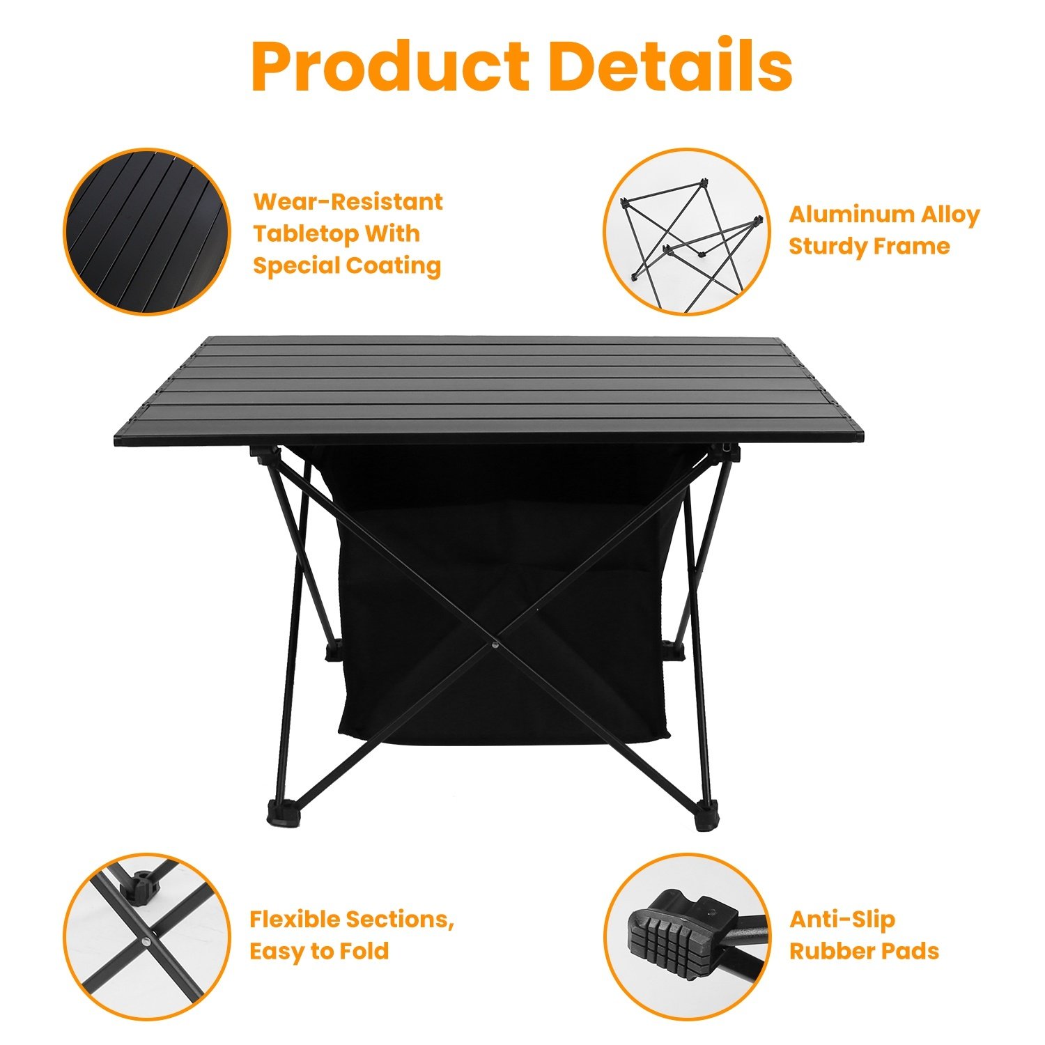 1Pc Foldable Camping Table With Storage Basket Rustproof Portable Aluminum Alloy Roll-Up Camping Table With Carrying Bag For Camping Hiking BBQ Picnic Fishing Fedex Shipping - Image 2
