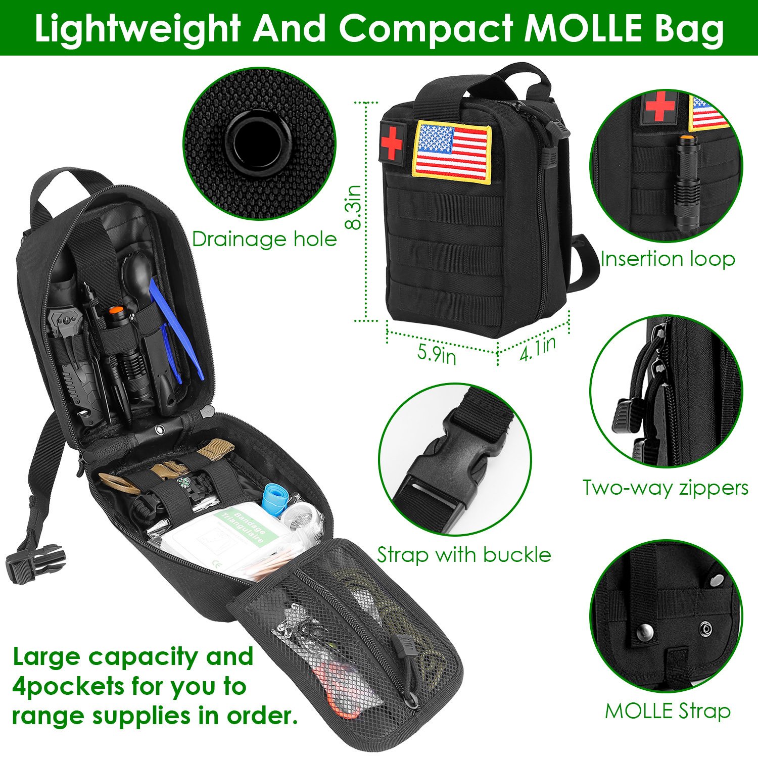 47Pcs Emergency Survival Kit Survival EDC Gear Equipment Tool First Aid Supplies Kit Tools With Pouch For Hiking Hunting Disaster Camping Adventure - Image 9