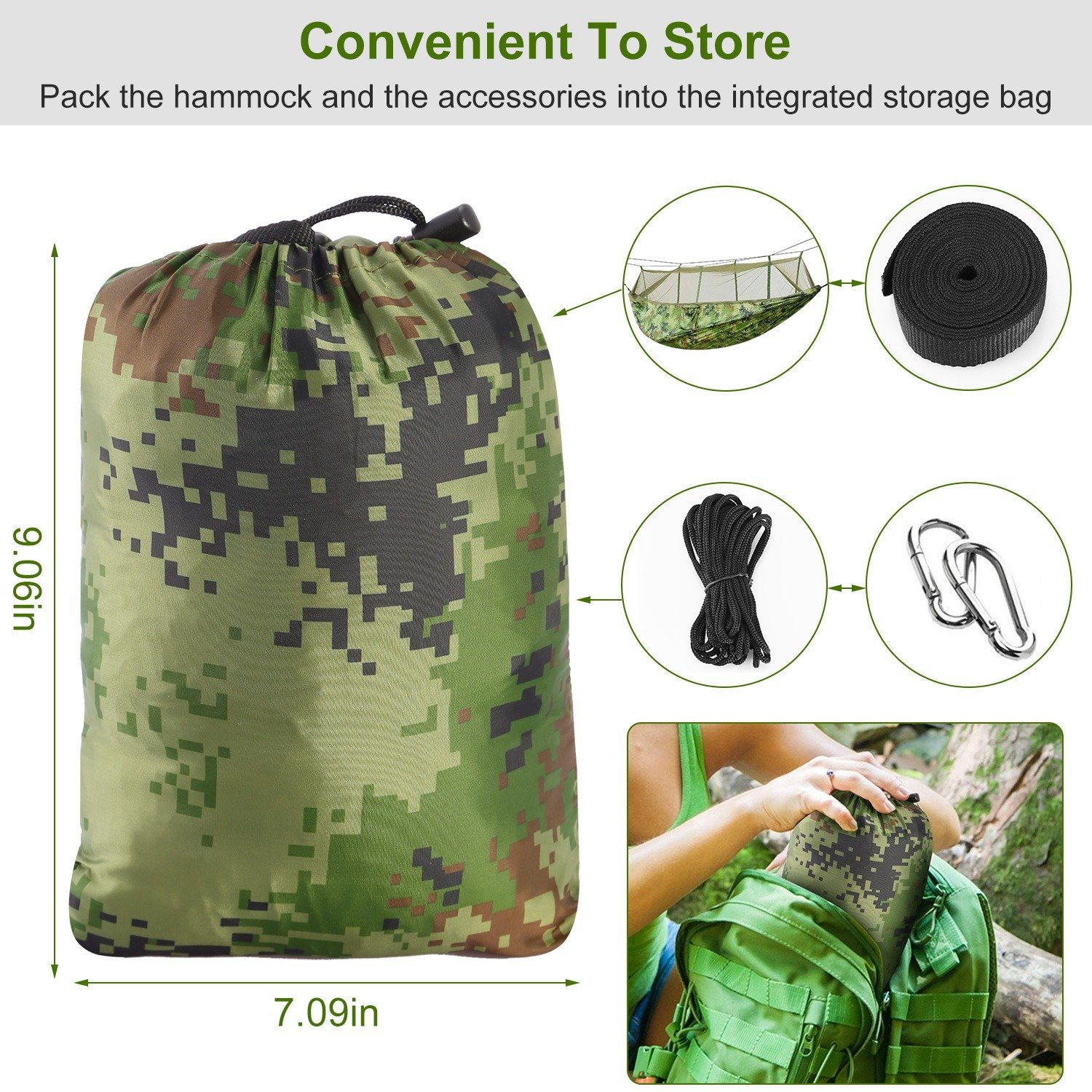 1Pc 600lbs Load 2 Persons Hammock With Mosquito Net Outdoor Hiking Camping Hommock Portable Nylon Swing Hanging Bed With Strap Hook Carry Bag - Image 6
