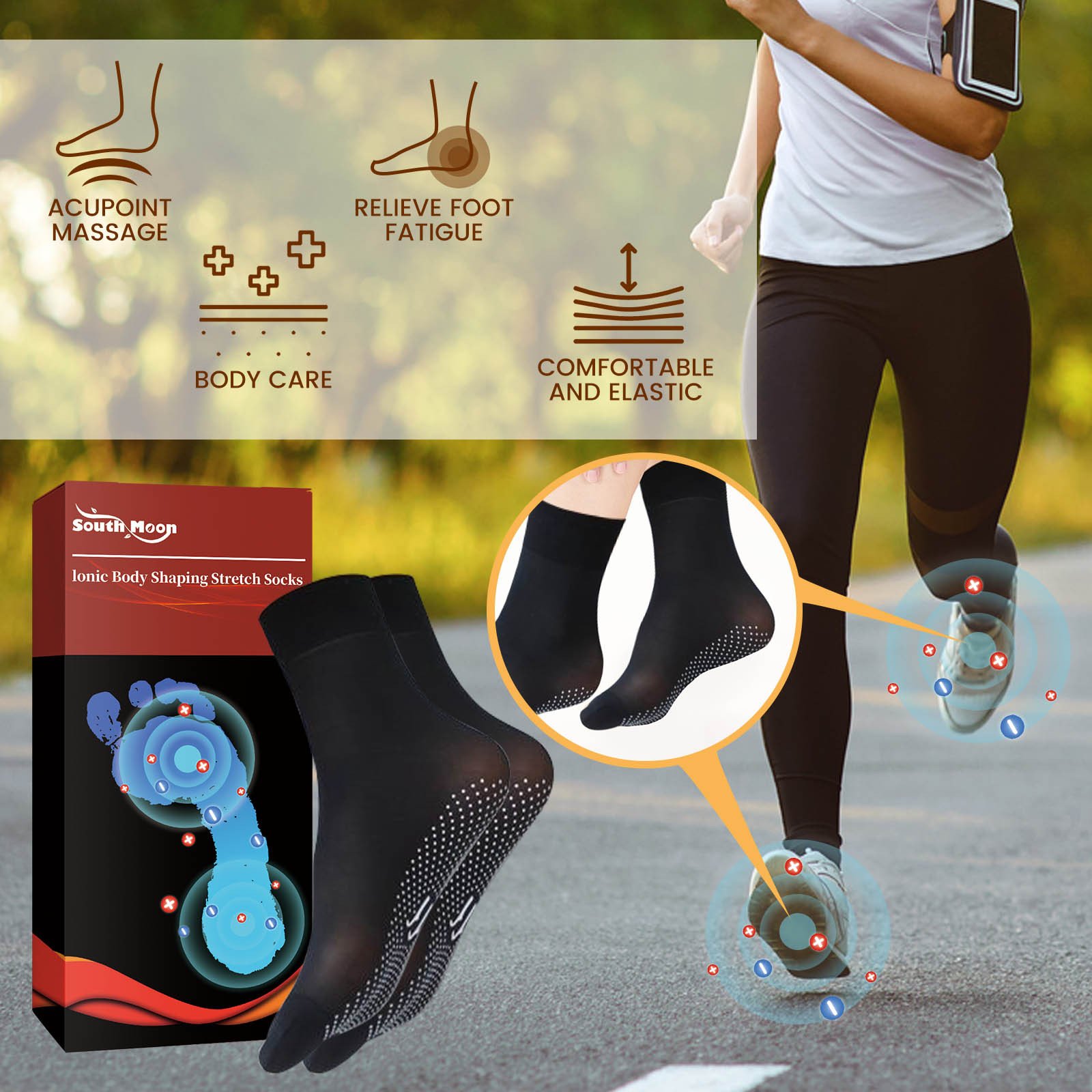 South Moon Ionic Body Shaping Stretch Socks, Outdoor Sports Comfortable Breathable Non-slip Foot Care Elastic Socks - Image 4