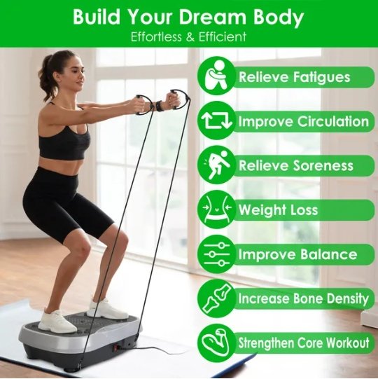 Vibration Exercise Machine With Resistant Bands Remote Control Whole Body Vibration Platform Workout Equipment Home Fitness Training Equipment For Weight Loss Fat Burner - Image 2
