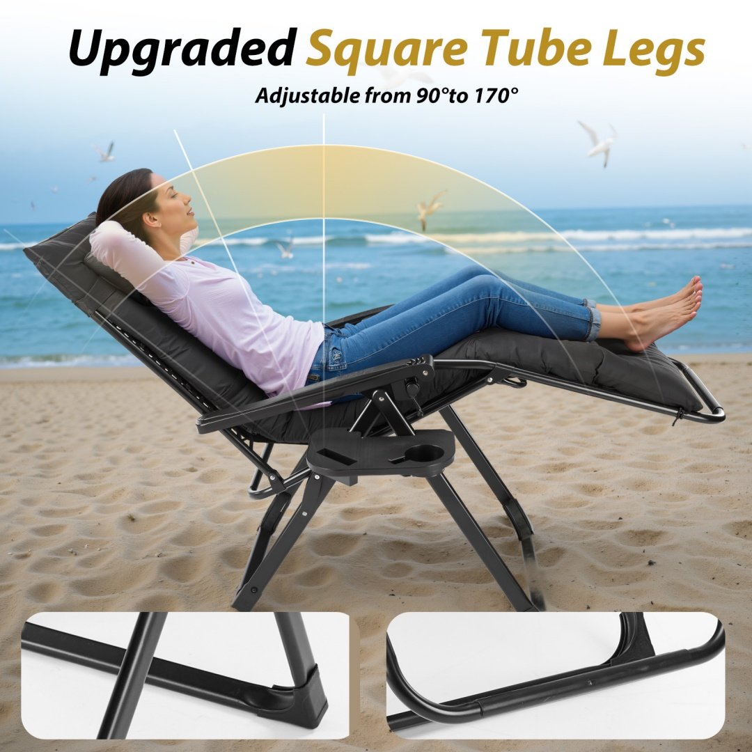 Zero Gravity Chair, Reclining Camping Lounge Chair For Indoor, Reclining Patio Chairs With Cup Holder Trays And Removable Cushion - Image 10